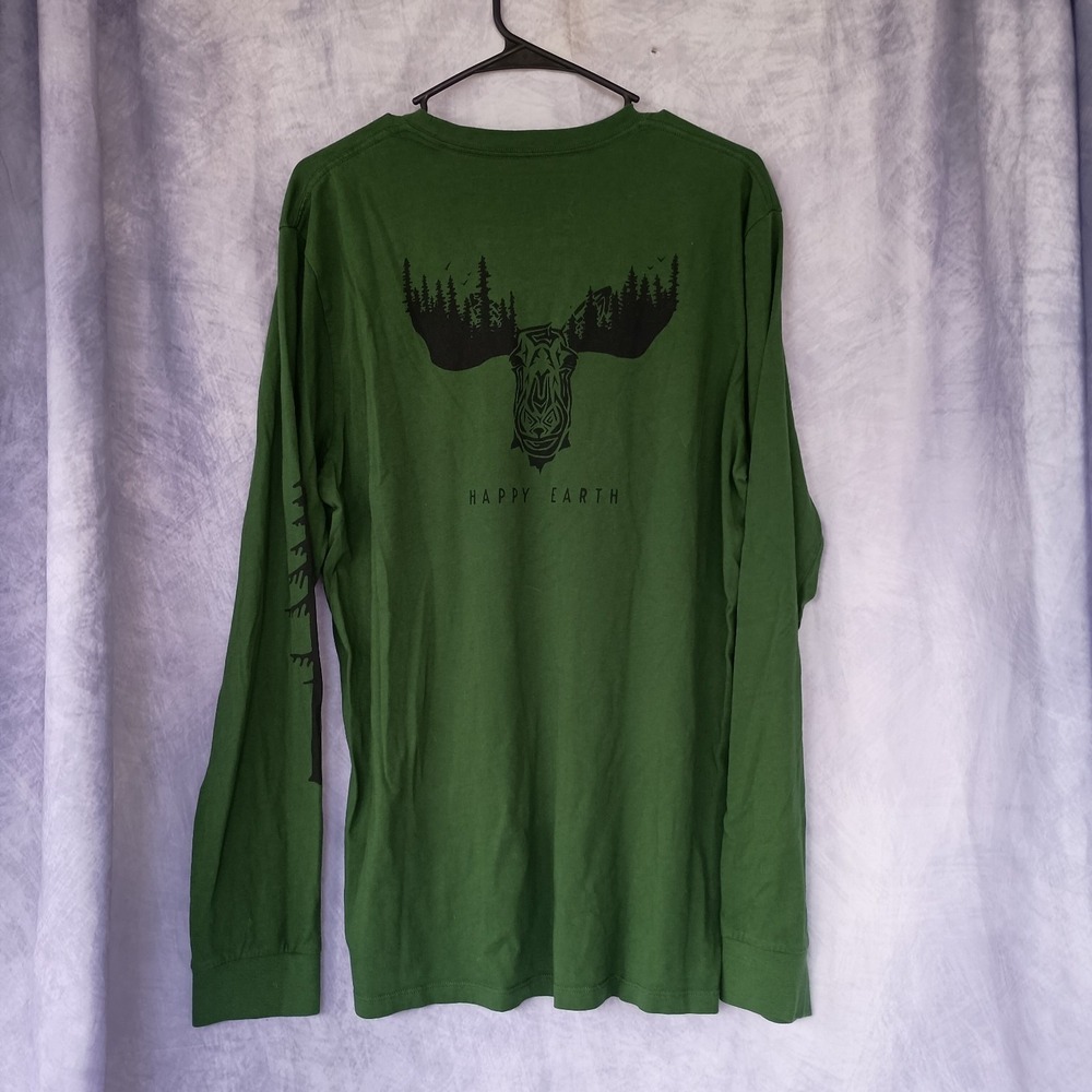 Happy Earth Green Moose Long Sleeve Graphic T-Shirt